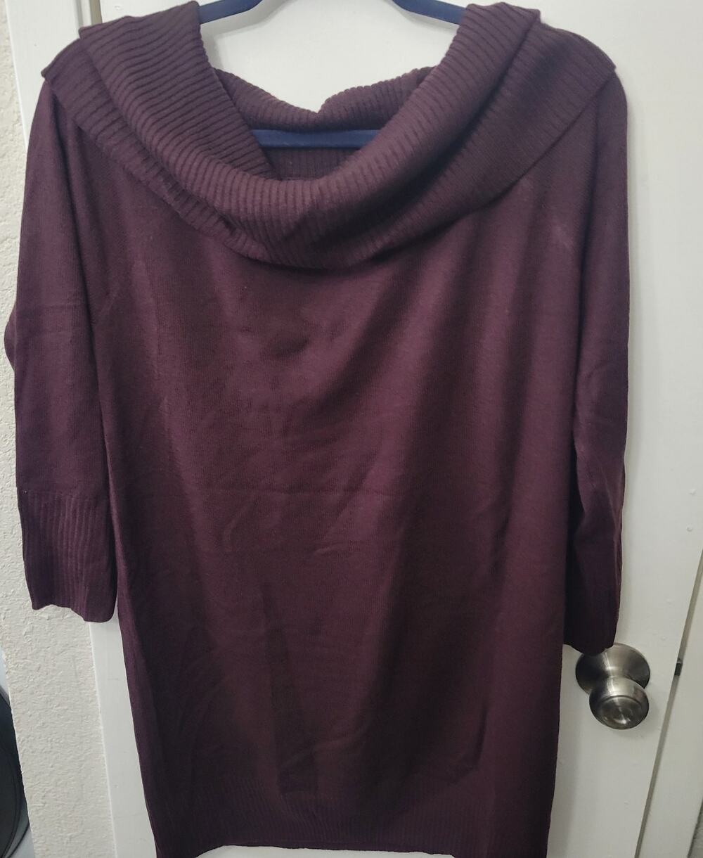 NY&C Long Sleeve Cowl Neck Pullover Sweater Dress Size L NWT Plum Dark Purple